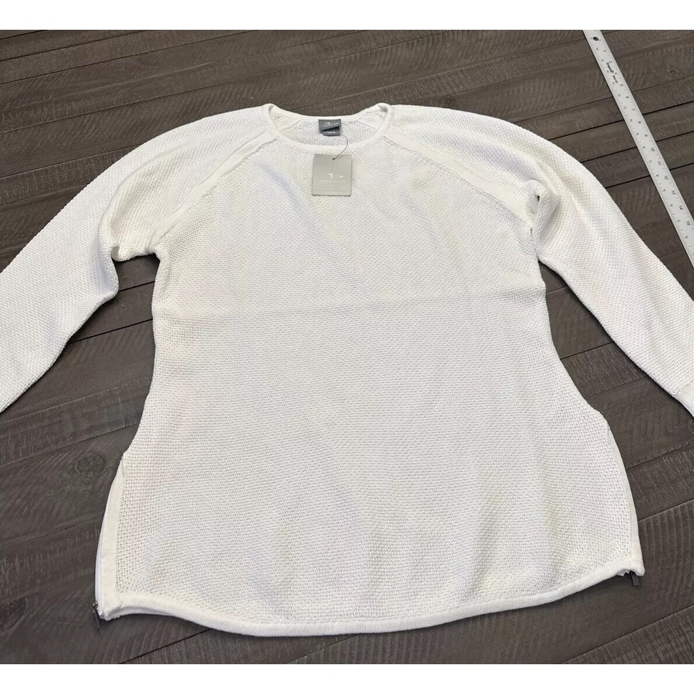 Page & Tuttle Raglan Crewneck White Long Sleeve Women Shirt Off-White Ribbed Med